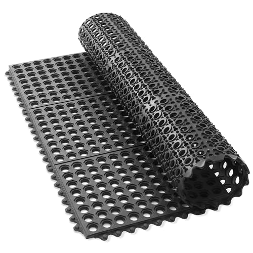 GRIDMANN Rubber Interlocking Floor Mat, 36" x 36" Non-Slip Anti-Fatigue Drainage Mat for Restaurants, Commercial Kitchens, Bar Floors, Black - size: 36"L x 36"W x 0.5"Th