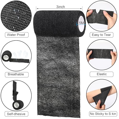 Treela 36 Pcs Self Adherent Bandage 3" X 5 Yard Wrap Breathable | Cohesive Bandage Elastic Adhesive Tape for Stretch Athletic Sports Wrist Ankle - color: Black, size: 3" X 5 Yard