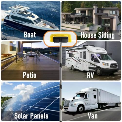 Car Wash Brush with 55" Long Handle | Car Wash 10" Dip Soft Brush | No Scratch Soft Bristle Brush for Car, RV, Boat, Solar Panel, House Siding, Snow, Floors Washing - size: 10"