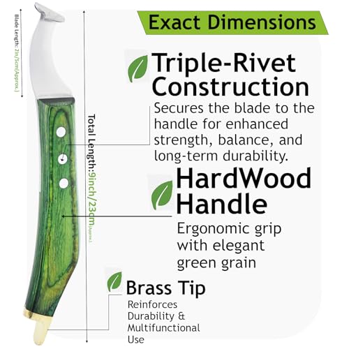 – Super Sharp Hoof Knife with Brass End | Precision-Sharpened Stainless Steel Blade & Wooden Handle | Pro Farrier Hoof Trimming Tool for Horses & Equine (Green, Left-Hand)