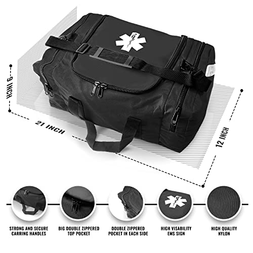 ASA TECHMED Large EMT First Responder Trauma Medical Bag Empty for Home 21x12x9 Inches, Office, School, EMTs, Paramedics, First Responders, Black - color: Black