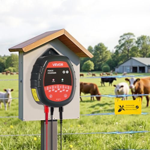 VEVOR Electric Fence Charger, 10kV 1J, AC DC Electric Fence Energizer with LED Indicator, 1.86 Miles Range, Powerful Plug-in Fences Charger, Prevents Wild Animals Intrusion for Livestock Poultry - style: 1J