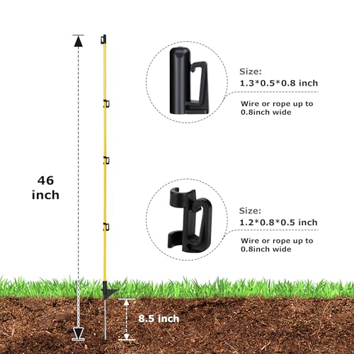Electric Fence Posts 46 Inches, Fiberglass Step in Temporary Electric Fence Posts for Cows, Sheep, Dog, Portable Fence Stakes for Electric Fencing-50 PCS - size: 46Inch-50Pack