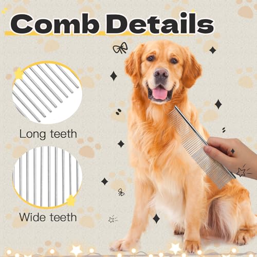 Biaungdo 2 Pcs Dog Grooming Combs Set, Metal Dog Comb | Stainless Steel Removing Tangles and Knot, Cat Brush Grooming Tool for Long Haired Pets