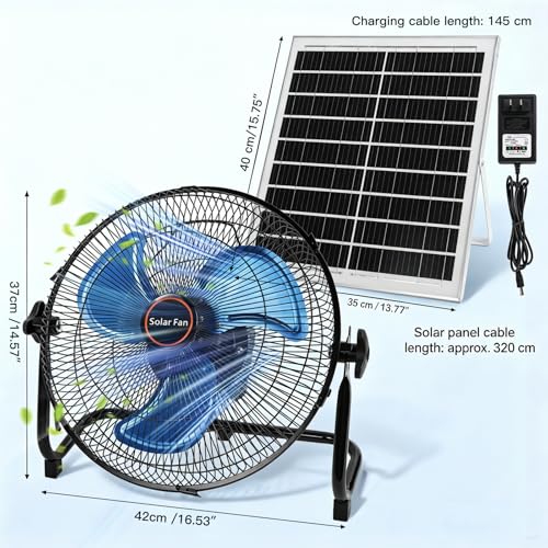 GOESWELL Solar Powered Fan 12 Inch Metal Blades Timer USB for Outdoors | Portable Solar Powered Fan Battery 12 Speeds Timer 360 Tilt USB Output Charges Phone Metal Blades Quiet For Outdoor