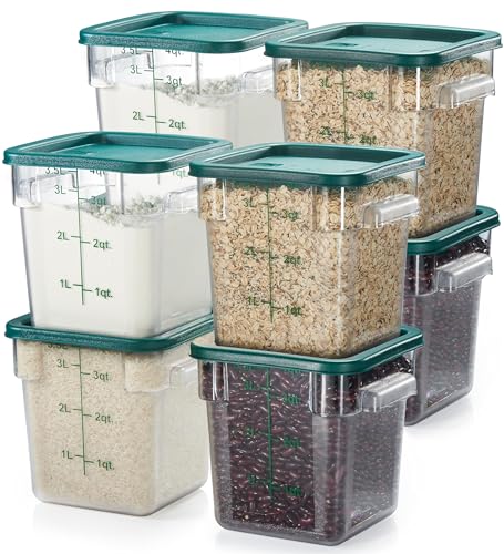 CURTA 8-Pack 4 Qt NSF Clear Polycarbonate Food Storage Containers with Green Lids - Square, Commercial-Grade, Freezer & Dishwasher Safe, Stackable - color: 4.0 Qt 8-Pack(Green Lids)