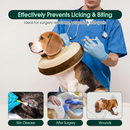 Kuoser Inflatable Dog Cone Collar, Dogs Donut Collar to Stop Licking, L | Soft Dog Cone Alternative After Surgery, Inflatable Pet Neck Pillow Comfortable Recovery E-Collar for Small Medium Large Dogs - color: Vanilla Latte, size: L (Neck: 15.7" - 19.6")