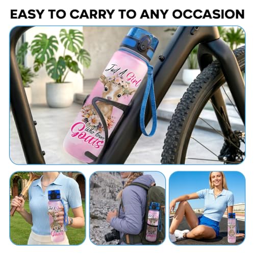 Just A Girl Who Loves Goats 32oz Water Bottle with Time Marker, Cute Funny Goat Farm Animal Gift for Women, Leakproof Lid with Strap, Daily Motivation Hydration Bottle - color: Goat