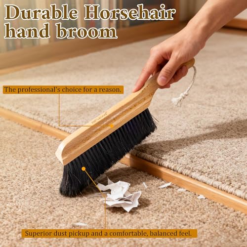 BFWood Horse Hair Hand Broom, Fireplace Dust Brush for Home Cleaning | BFWood Woodworking Bench Cleaning Brush, Hand Broom for Shop Furniture Carpet Car Wash Sweeping Workspace Upholstery