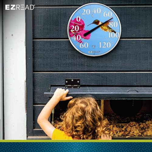 Headwind Consumer Products EZREAD Hanging Dial Thermometer - Weather Thermometers for Indoor and Outdoor Use, Large 12.5 Inch Diameter, Easy-to-Read Numbers, Hummingbird - color: Hummingbird
