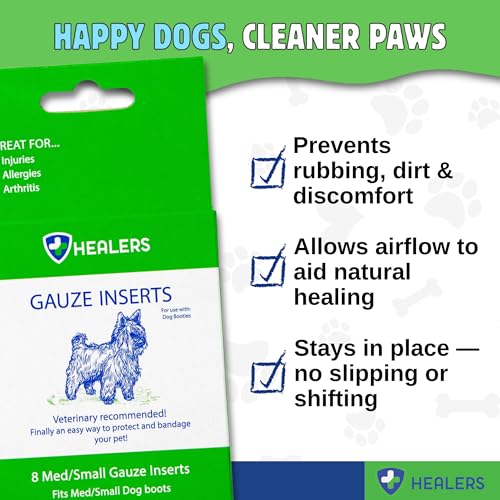 Healers PetCare Gauze Inserts for Dog Booties, X-Small, 8 Pack | Non-stick gauze pads, non-adhesive, sized for X-Small Healers booties, soft, breathable, replacement - size: Gauze XS