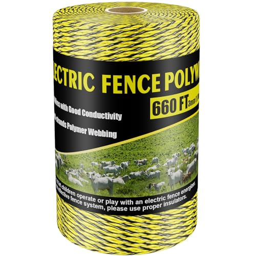 Upgrade Electric Fence Polywire 660FT,200 Meters, 6 Stainless Steel Strands for Reliable Conductivity, Portable Electric Fencing, UV Resistant, Rust Resistant, Highly Conductive, Easy to Install - size: 660 Feet