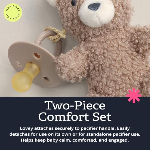 Itzy Ritzy Pacifier & Lovey Set - Natural Rubber Pacifier with Plush Bear | Natural Rubber Pacifier with Detachable Bear Lovey, Soft Cotton Fabric, Large Vent Holes, and Soothing Comfort for Babies - color: Bear