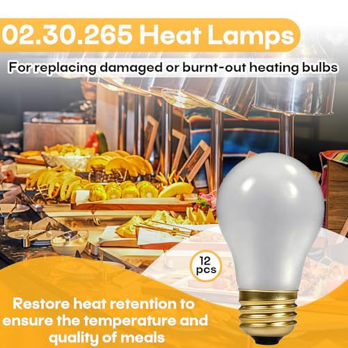 12-Pack 40W Heat Lamp Bulb, Shatterproof, Compatible With Hatco 02.30.265 | 120V/130V Power, Steady Heat Output, Even Coverage, for Buffet Food Warming or Heat Lamp Fixture