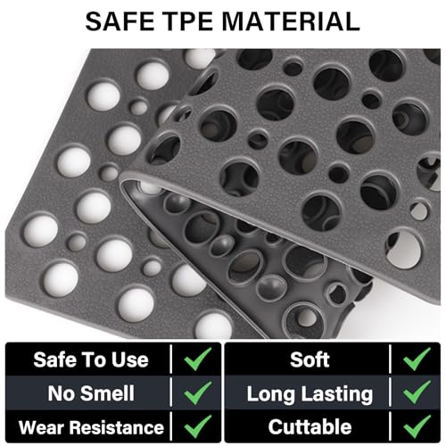 Square Shower Mat Non Slip, 27" x 27" Large Shower Mats for Inside Shower, Soft TPE Shower Floor Mat with Suction Cups and Big Drain Holes, Anti Slip Shower Stall Matt, Grey - color: Grey