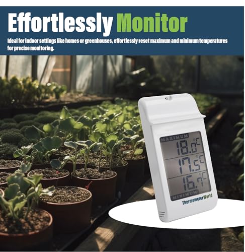 Digital Greenhouse Thermometer for Monitoring Maximum and Minimum Temperatures - High Low Thermometer for Recording Max and Min Temperatures Garage Greenhouse Accessories Indoor Outdoor | Monitor Maximum and Minimum Temperatures, Wall Mounted Greenhouse A
