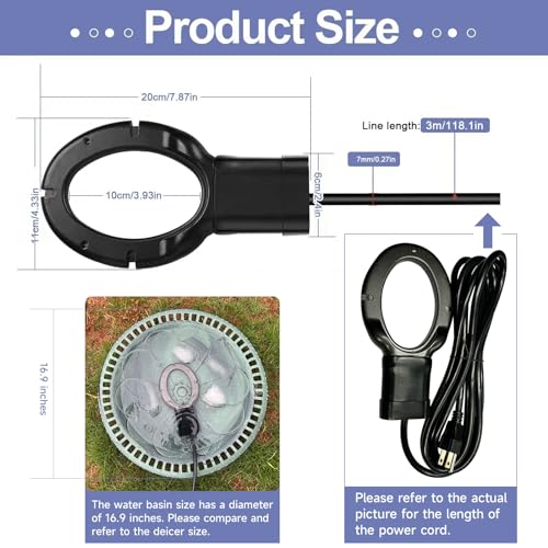 500W De-icer Submergible Bird Bath Heater Aluminum Cast for Livestock Poultry Horses, Cows, Birds, Wildlife Drinking Indoor Outdoors in Winter with 10 Foot Cord Birdbath Water Heater