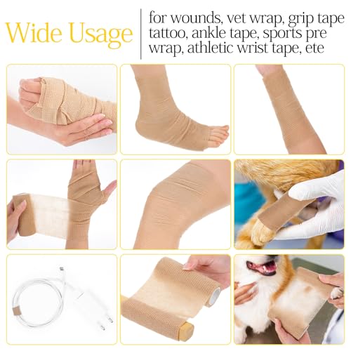 24 Rolls Self Adhesive Bandage Wrap, Vet Wrap 4 Inch x 5 Yards for Horses Dogs Wounds Care, Beige Self Sticking Elastic Bandage Tape for Wrist, Ankle, Sports