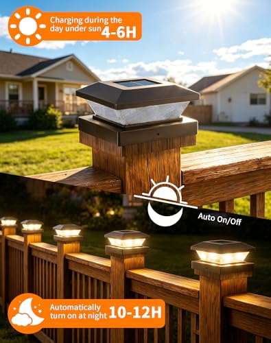 4x4 Solar Post Cap Lights - 12 Pack Fence Deck Post Solar Powered Lights | 3.5x3.5 4x4 Outdoor Postcap Light for Wood/Vinyl Posts, LED Waterproof Patio Porch Posts Lighting, 3 Lighting Modes, Black - size: 12 Pack