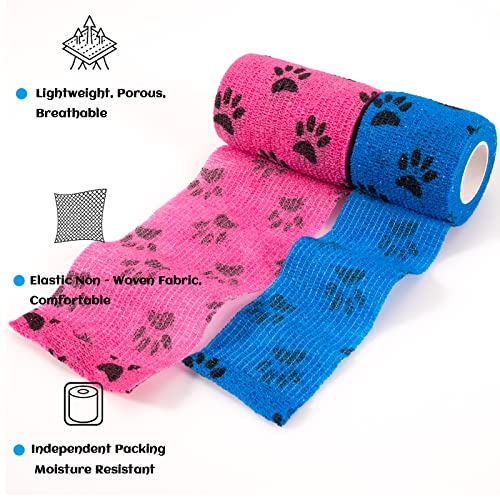 20 Rolls Dog Bandages for Wounds, Self Stick Vet Wrap for Dogs Horse, Vet Tape Elastic Self Adhesive Bandage Wrap(2 Inch 3 Inch) - color: 2 Inch/3 Inch-20 Count Mixed