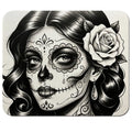 Day of the Dead Sugar Skull Woman Mouse Pad 9.5" x 7.9", Black & White Tattoo Art Cute Desk Mat - color: Floral Skull