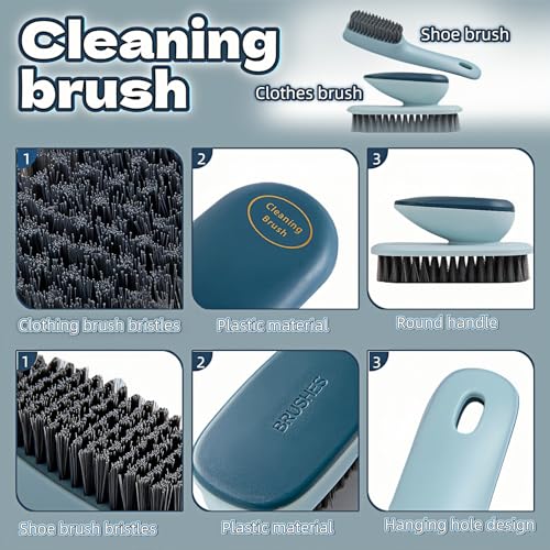 Ergonomic Shoe & Clothing Brush Set (2-Piece) - Heavy Duty Stain Remover with Non-Slip Grip, Hanging Hole for Storage | Bathroom Tile Grout Scrubber, Kitchen Cleaner, Carpet Spotter