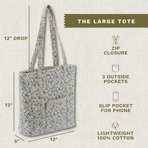 Bella Taylor Large Tote, Quilted Shoulder Bag for Women | Lightweight, 6-pocket large quilted purse, machine washable, zippered top, ultimate organization, durable construction - color: Khaki Floral