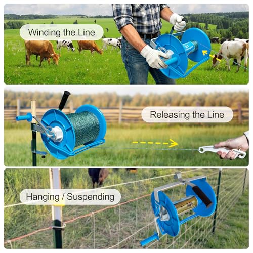 3:1 Geared Electric Fencing Reel, Integrated Wire Guide for Constant Tension & Auxiliary Unwinding Handle - Heavy Duty Farm Garden Livestock Fencing - size: 0ft x 1 Large Reel