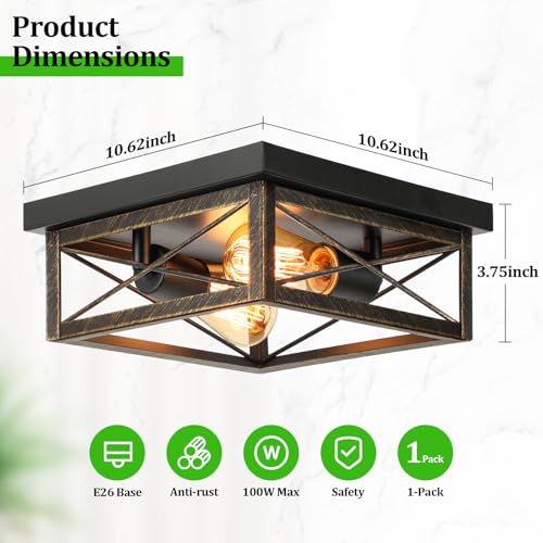 Oil Rubbed Bronze Hallway Light Fixture Ceiling, 2-Light Farmhouse Industrial Flush Mount Ceiling Lamp, 1-Pack Metal Kitchen Light Fixture, Close to Ceiling Lamp for Bedroom Living Room Entryway - color: Oil-Rubbed Bronze, size: 1-Pack