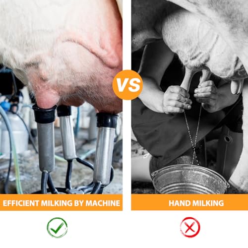 Cow Milking Machine, 55KPA 15000 RPM Milking Equipment with 25L Stainless Steel Bucket Portable Cow Milking Machine, Milker Machine 5-8 Cows per Hour, Bucket Milker for Cattle and Goat
