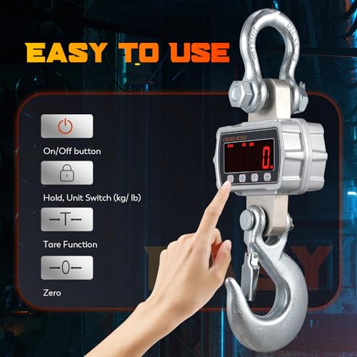 CGOLDENWALL Digital Crane Scale 11000lb Industrial Hanging Scale Handheld Hoist Scale kg lb Switchable 5000kg Wild Game Scale for Farms, Hunting and Livestock, Grey - size: 5000kg
