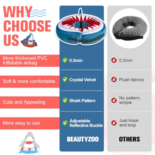BEAUTYZOO Dog Cone Collar Alternative After Surgery,Pet Neck Donut E‑Collar | Soft Cone for Dogs to Stop Licking, Adjustable Recovery Collar for Large Medium Small Pets, Not Block Vision - Shark Blue, XS - color: Shark Donut, size: XS(Neck:9.5"-11.5")