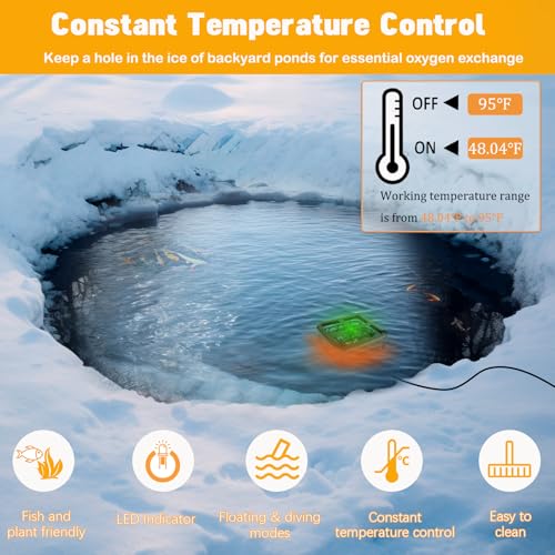 Pond De-icer, Floating & Submersible Pond Heater Thermostatically Controlled Outdoor Pond Deicer with Indicator Lights, Auto Shut Off, Animal Water Heater for Winter Farm (1000 Watts (2025)) - size: 1000 Watts (2025)