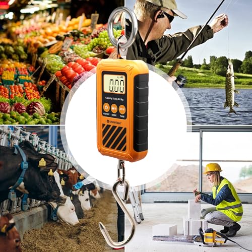 UNIWEIGH Digital Hanging Scale,Mini Crane Scale 300kg/660lb with Hold&Tare | Postal Luggage Scale with LCD Display,Portable Handheld and Large Hook,Deer Scale for Garage Farms Hunting Fish Travel Hays