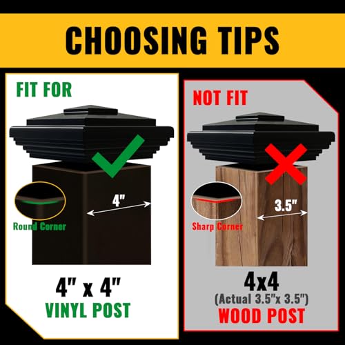 VIVIDA 4" x 4" Vinyl Fence Post Caps, Black New England PVC Post Cap, 2 PCS | Actual 4" x 4", New England Pyramid Post Cap, PVC Square Top Cover, For Vinyl Fences, Mailboxes & Decks - color: Black-2 Pack, size: Actual 4" x 4"