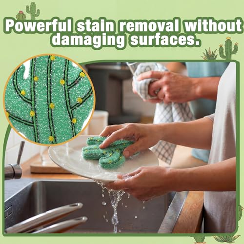 12 Pcs Cactus Sponge Dish Scrubber Dual Sided Non Scratch Dish Washing Scrubbers Reusable Household Cleaning Kitchen Tools for Dishwashing Washing Dishes Cookware Tubs Sinks - style: Cactus