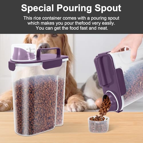 LEAWALK 5-7Lbs Airtight Pet Storage Container, Upgraded Large Nozzle With Handle Design For Cat Dog Bird Food and for Small Animal Kibble, Oatmeal, Rice, Flour, Brown Sugart-Deep Purple - color: Purple, size: 5L-1pack