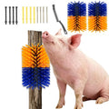 2PCS Pig Scratching Brush and 1PC Cleaning Brush, Self-Grooming Livestock Brushes with 8 Mounting Screws, Effective Itch Relief Brush for Pigs, Donkeys, Sheep and Deer