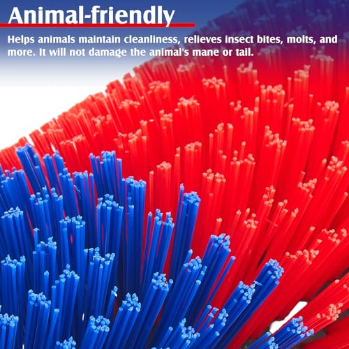 3 Pack Livestock Scratching Brush, Blue and Red | Animal Scratcher, Itch Relief Grooming, Horse Goat Cow Scratcher, Fence Post Mounting, Durable Bristles, Farm Livestock Care - color: Blue and Red