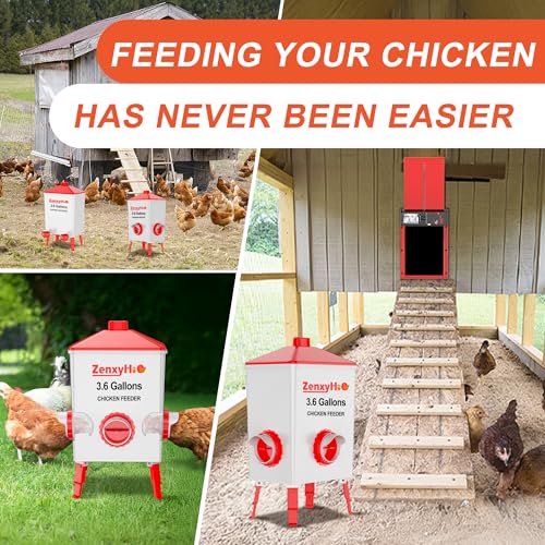 No Waste Chicken Feeders, DIY Automatic Poultry Feeder - 8 Ports Red | Buckets Barrels Bins Troughs‑mountable Design for common Breeds of Chicken Flock with Hole Saw - size: 8 Ports