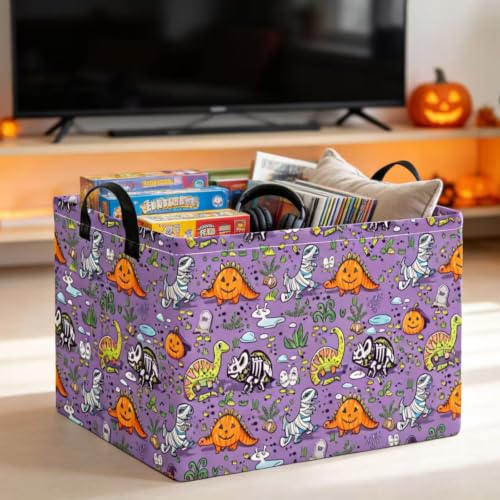NTAO Gift Storage Basket Empty for Halloween, Storage Bin with Handles, Room Decor, Book Box(Halloween Dinosaurs) - color: Halloween Dinosaurs