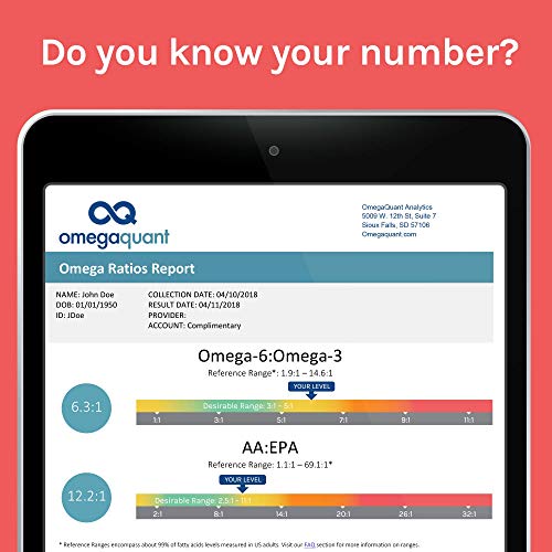 Omega Quant Omega-3 Index Plus Test Kit - Measures Blood Levels of Omega-3, Trans Fats, and Omega-6:Omega-3 Ratios | The Original Omega-3 Blood Test Home Kit | Measures Omega-3 Index, Trans Fat Index, Omega-6 to Omega-3 Ratio and AA:EPA Ratio, One Drop Sa