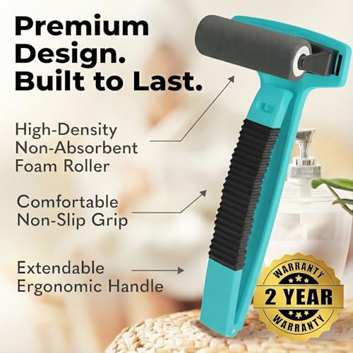 bearback Lotion Applicator for Back & Body Long-Reach Roller for Even Lotion, Sunscreen, Self-Tanner & Medication Application Foldable, Reusable, No-Help Design American Small Business (Teal) - color: Teal