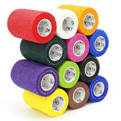 OK TAPE Self Adherent Cohesive Bandages Wrap 12Packs 3" x 5 Yards | Non-Woven Elastic for Thumb Finger Wrist Ankle Self Adhesive Bandage Wrap Breathable Vet Wrap Bandages Tape (Mixed Colors) - color: Mix Color 01, size: 3 In x 5 Yards