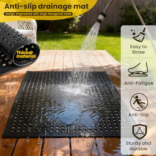 24"x 36" Rubber Floor Mat, Non-Slip Rubber Floor Mat Heavy Duty Mats for Outdoor Restaurant Kitchen Bar (Black) - size: 24"L x 36"W x 0.4"Th