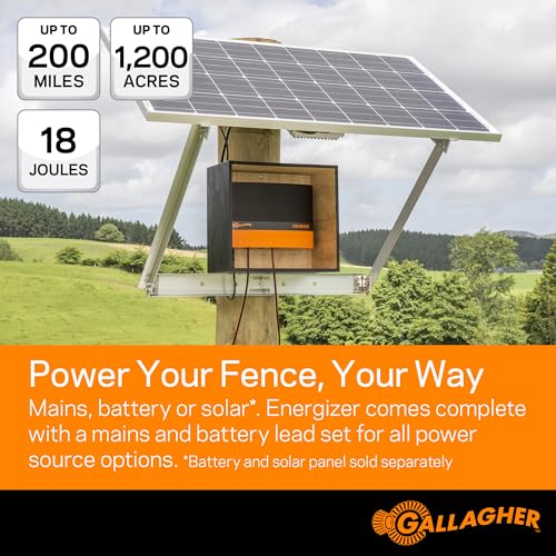 Gallagher MBS1800i Multi Power Electric Fence Charger | 18.0 Joule 12v Battery, Solar, or 110v AC Energizer with External Control and Display Panel | Powers Up to 200 Miles / 1200 Acres