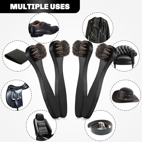 4 Pcs Horsehair Shine Shoes Brush Kit Polish Dauber Applicators Cleaning Leather Shoes Boots Care Brushes Suede Cleaner Brush with Microfiber Shoe Cloth(Black Handle A) - style: Black Style A