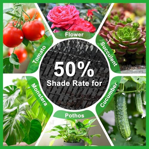 Bigmeta Cuttable Shade Cloth for Garden | 10x20FT 50% UV-Resistant Mesh Tarp with Rope, Black Sun Cover Net for Patio Greenhouse Raised Beds Plants - size: 10x20FT
