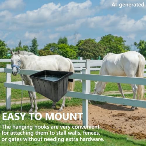 17 Quart Horse Trough Feed Bucket Rubber Feed Pan Hook Over Feeder for Goats Cows Cattle,Heavy Duty