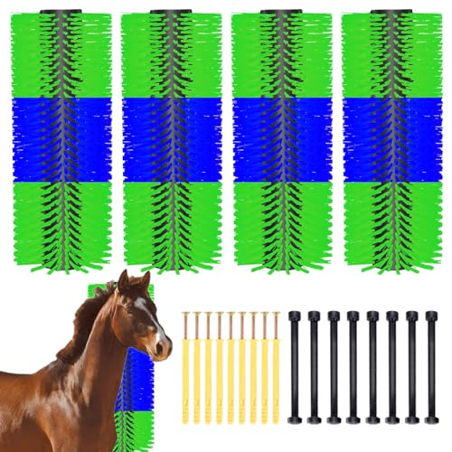 4pc Livestock Scratch Brushes, 20'' x 7.3'' Heavy Duty Cow Scratcher Wall Mount, Flexible Anti-Itch Grooming Tool for Cattle, Goat, Horse Grooming Supplies with Screws and Nuts - color: teal